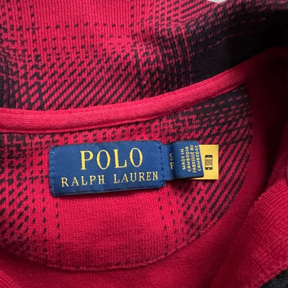 POLO Ralph Lauren Checked Buffalo Plaid Estate Rib Pullover 1/4 zip Sz S EUC